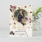 オートバイバイクもしくは自転車に乗る人フォトブライダルシャワー招待 招待状 (スタンド正面)