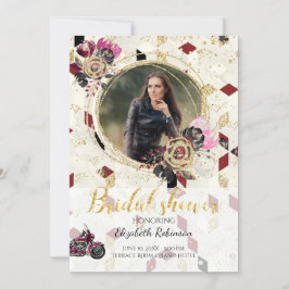 オートバイバイクもしくは自転車に乗る人フォトブライダルシャワー招待 招待状