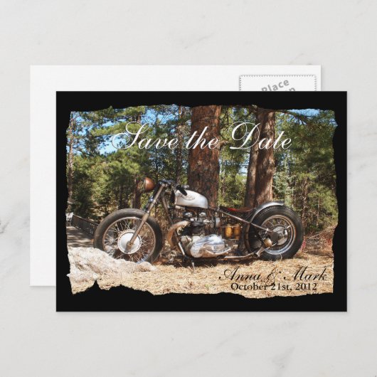 オートバイバイクもしくは自転車に乗る人日付ポストカードの保存 案内ポストカード (正面/裏面)