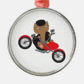 オートバイバイクもしくは自転車に乗る人猫 メタルオーナメント (正面)