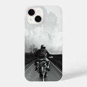 オートバイバイクもしくは自転車に乗る人白黒 iPhoneケース (裏面)