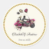 オートバイバイクもしくは自転車に乗る人結婚ズシール ラウンドシール (正面)