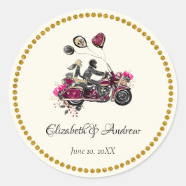 オートバイバイクもしくは自転車に乗る人結婚ズシール ラウンドシール