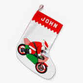 オートバイバイクもしくは自転車に乗る人 スモールクリスマスストッキング (正面 (吊り時))