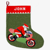 オートバイバイクもしくは自転車に乗る人 ラージクリスマスストッキング (正面)