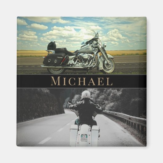 オートバイバイクバイクもしくは自転車に乗る人 マグネット (正面)