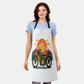オートバイバイクレトロヴィンテージサンセット エプロン (着用した状態)