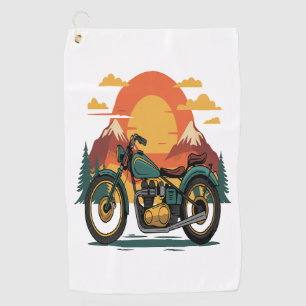 オートバイバイクレトロヴィンテージサンセット ゴルフタオル