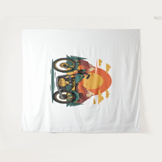 オートバイバイクレトロヴィンテージサンセット タペストリー (正面(横))