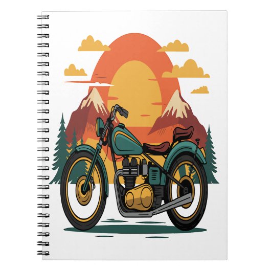 オートバイバイクレトロヴィンテージサンセット ノートブック (正面)