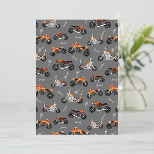 オートバイパターンギフトバイクもしくは自転車に乗る人ツールグレーオレンジ サンキューカード (スタンド正面)