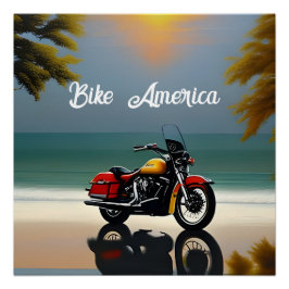 オートバイパーク近くの海 ポスター