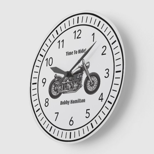 オートバイパーソナライズされたバイクもしくは自転車に乗る人名&ことわざ ラージ壁時計 (傾斜)