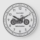 オートバイパーソナライズされたバイクもしくは自転車に乗る人名&ことわざ ラージ壁時計 (正面)