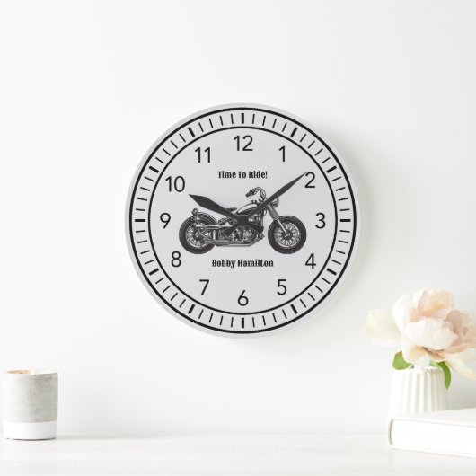オートバイパーソナライズされたバイクもしくは自転車に乗る人名&ことわざ ラージ壁時計 (ホーム)