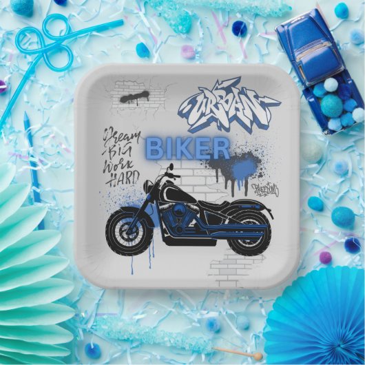 オートバイブルーとグレーの紙プレート ペーパープレート (パーティー)