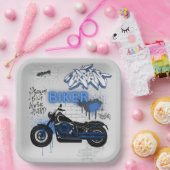 オートバイブルーとグレーの紙プレート ペーパープレート (パーティー)