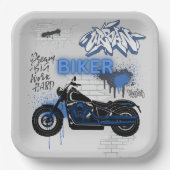 オートバイブルーとグレーの紙プレート ペーパープレート (正面)