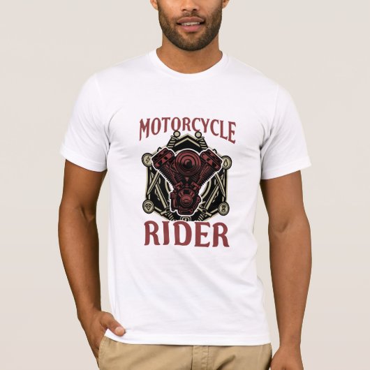 オートバイライダーバイクエンジン文字 Tシャツ (正面)