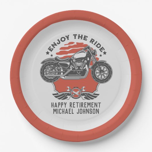 オートバイリタイアメントパーティの招待状紙プレート ペーパープレート (正面)