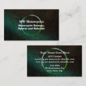 オートバイリビルド、グリーンレザールック、金属リング 名刺 (正面/裏面)