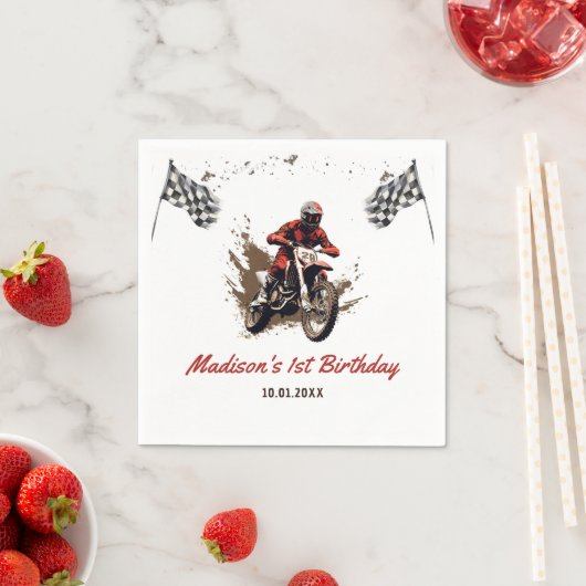 オートバイレッドダートバイクバースデーパーティナプキンス スタンダードカクテルナプキン (インサイチュ)