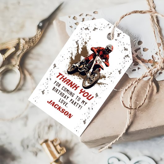 オートバイレッドダートバイク誕生日ありがとう ギフトタグ
