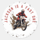 オートバイレッドダートバイク誕生日シール ラウンドシール (正面)