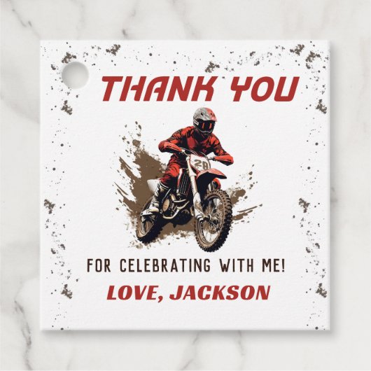 オートバイレッドダートバイク誕生日メッセージカード フェイバータグ (正面)