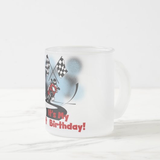 オートバイレーシング誕生日Tシャツとギフト フロストグラスマグカップ (正面右)
