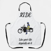 オートバイレースのブルー&イエローレザー エプロン (正面)