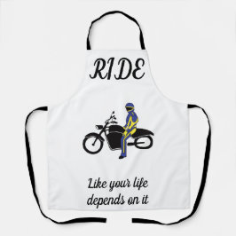 オートバイレースのブルー&イエローレザー エプロン