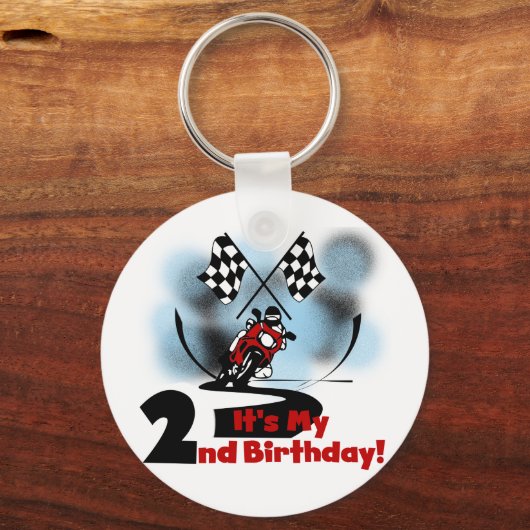 オートバイレース2回目の誕生日Tシャツとプレゼント キーホルダー (正面)