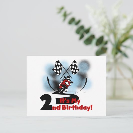 オートバイレース2回目の誕生日Tシャツとプレゼント ポストカード (スタンド正面)