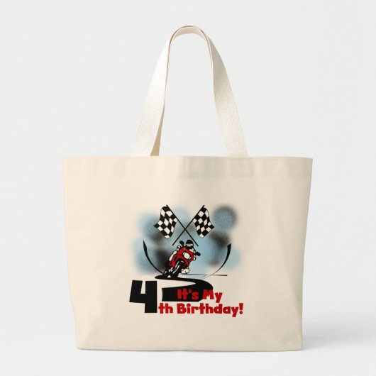 オートバイレース4th誕生日Tシャツ ラージトートバッグ (正面)