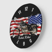 オートバイ及び米国の旗のデザイン ラージ壁時計 (傾斜)
