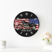 オートバイ及び米国の旗のデザイン ラージ壁時計 (ホーム)
