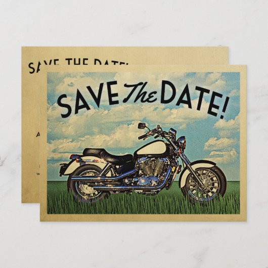 オートバイ日付保存ヴィンテージ結婚バイクもしくは自転車に乗る人 案内ポストカード (正面/裏面)