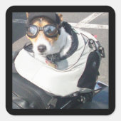 オートバイ生まれホッグドッグにラッセル・テリア スクエアシール (正面)