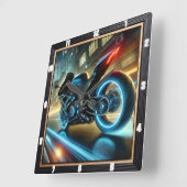 オートバイ白熱［赤熱］光を放つネオンライツアーバン通り スクエア壁時計 (傾斜)