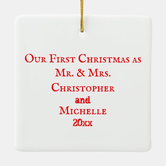 オートバイ私たちの最初のクリスマスはミスターとミセス結婚ズとして セラミックオーナメント (裏面)