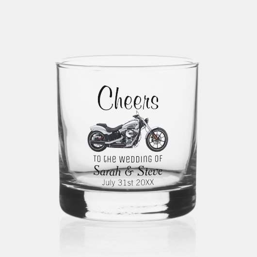オートバイ結婚をテーマにしたデート ウイスキーグラス (正面)