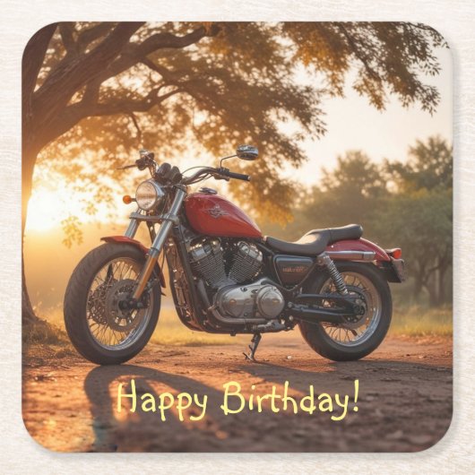オートバイ誕生日 スクエアペーパーコースター (正面)