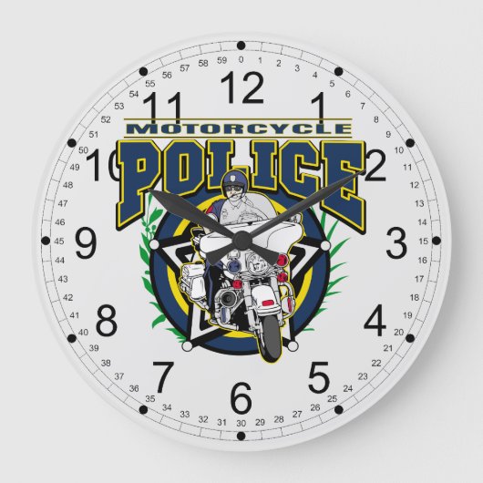 オートバイ警察 ラージ壁時計 (正面)