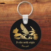 オートバイ金箔付きボタン キーホルダー (正面)