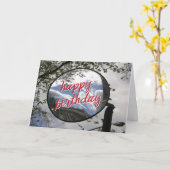 オートバイ鏡バイクもしくは自転車に乗る人誕生日 カード (黄色い花)