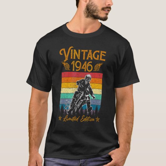 オートバイ76th誕生日メンズヴィンテージ1946バイクもしくは自転車に乗る人モ tシャツ (正面)