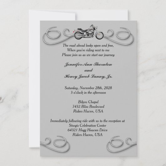 オートバイ&シルバースワーズ結婚式招待状 招待状 (正面)