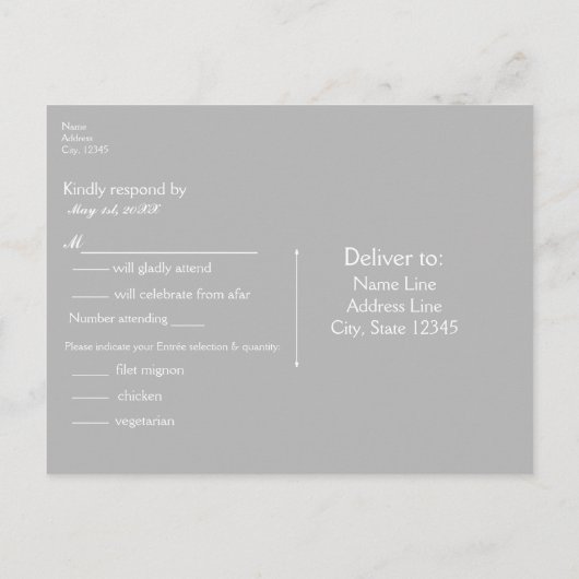 オートバイ&シルバーハートバイクもしくは自転車に乗る人ウェディングRSVP インビテーションポストカード (裏面)