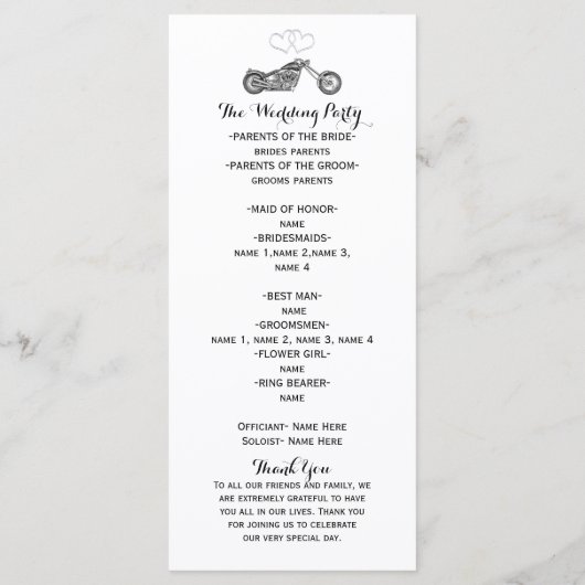 オートバイ&シルバーハートバイクもしくは自転車に乗る人結婚式 プログラム (裏面)
